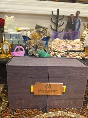 The Body Shop Brown Dual-Door Storage Box with Gold Plaque